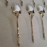 Box of 12 mocha spoons and 1 sugar tongs Ercuis silver metal