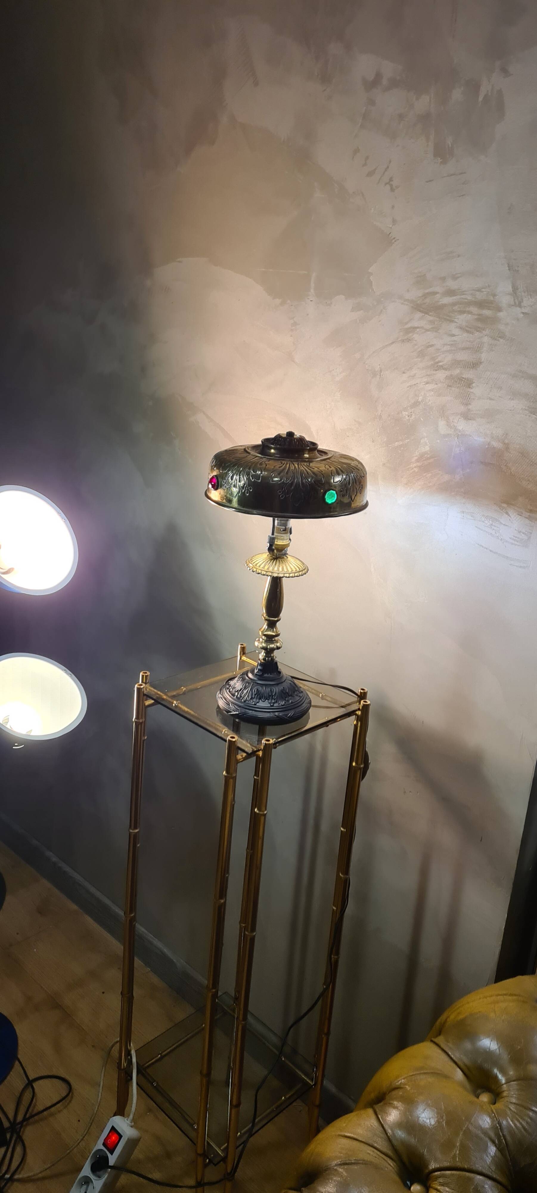 1920 Parisian lamp Leleu style brass shade 40x22 very good condition