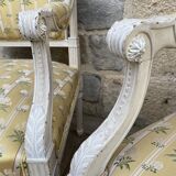 Pair of chairs shepherdesses Louis XVI patinated wood