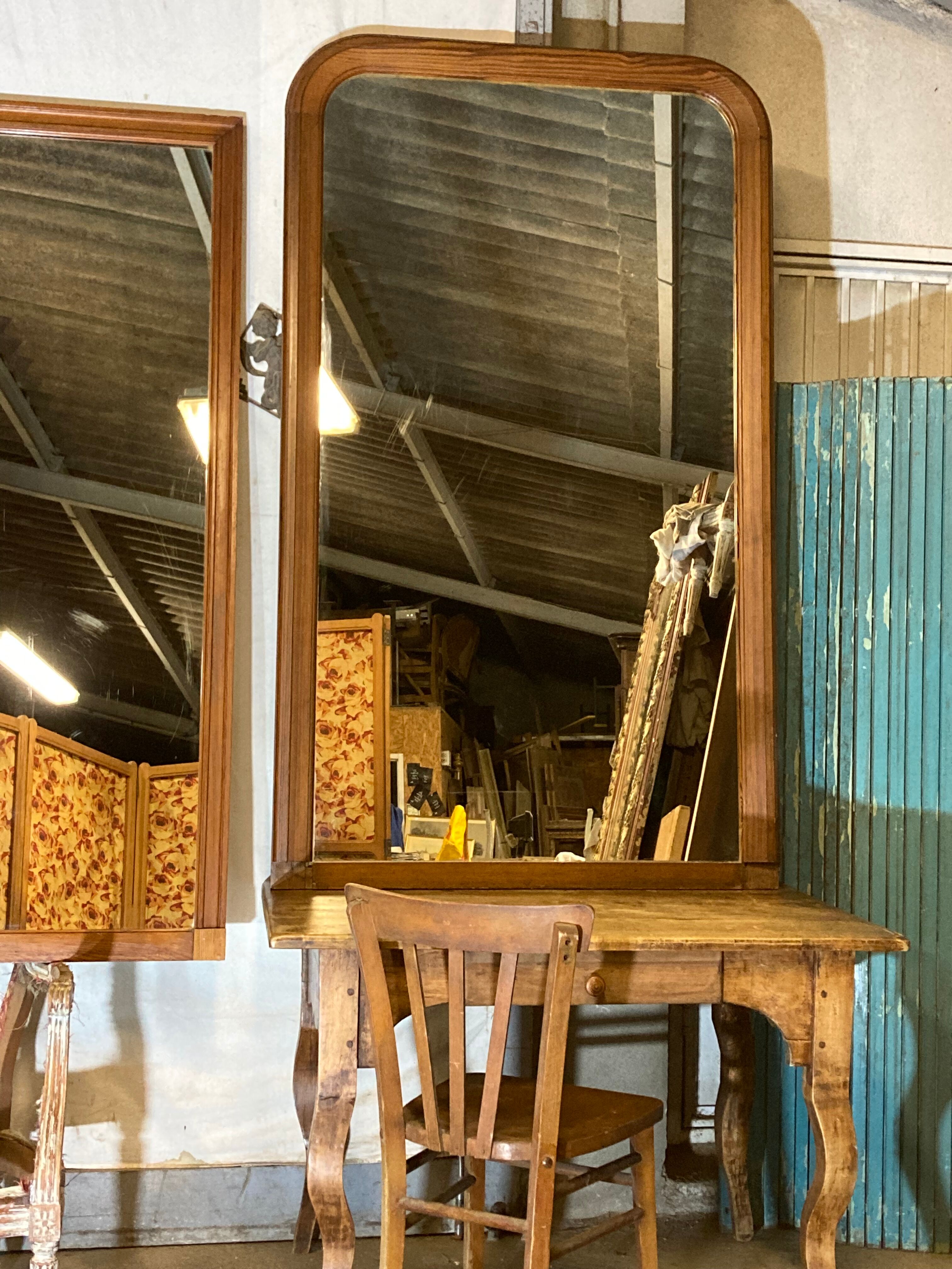 Large old mirror in pitchpin Louis-Philippe Style 100x170cm