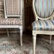 Pair of Louis XVI style chairs in painted wood and satin, classic elegance.