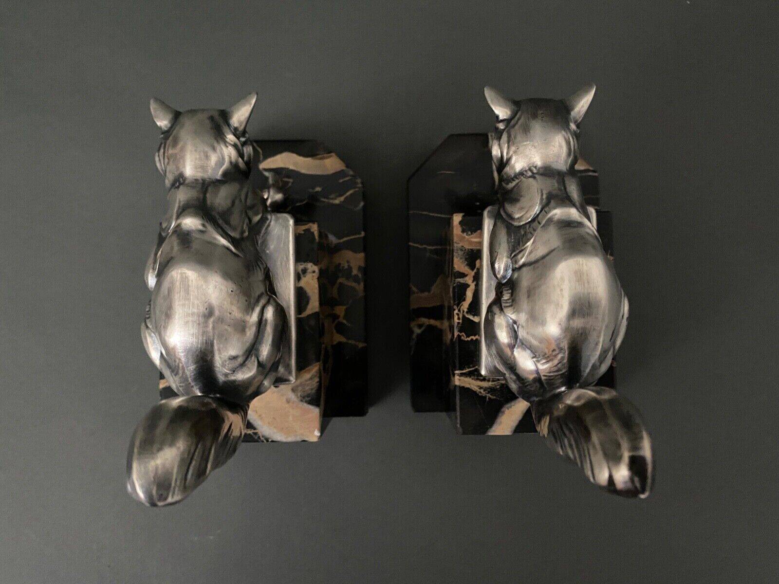 Pair of Hippolyte Moreau Art Deco spelter cat bookends