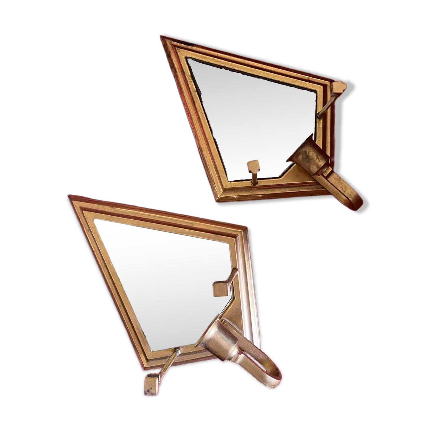 Set of 2 vintage wall lights with integrated candle holder and bis mirror
