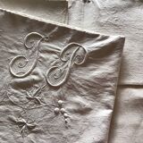 Drap en toile de lin 2 personnes marqué JP