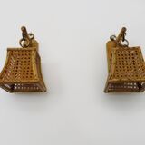 Pair of rattan and cane lantern wall lights. 1950s-1960s