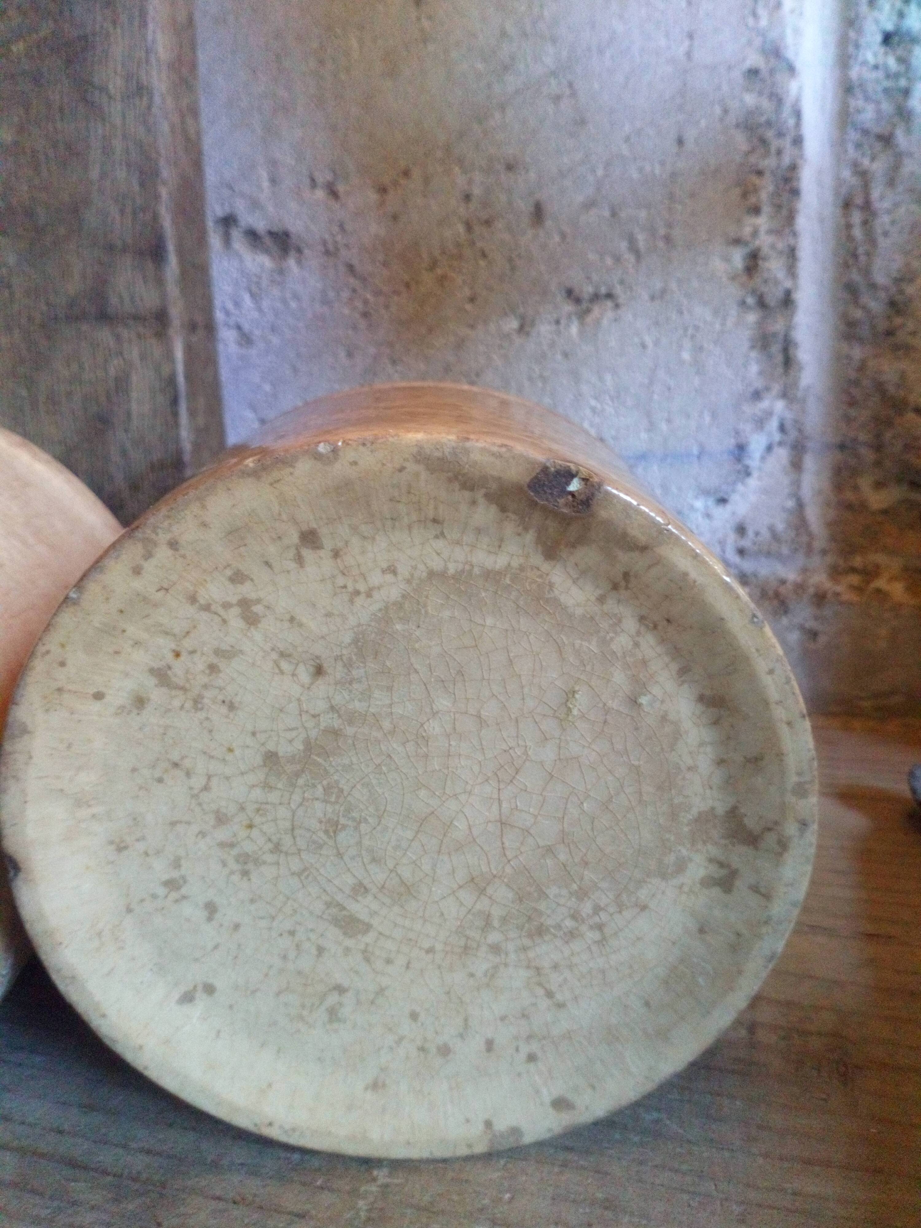 Three XXeme jam jars in glazed earth