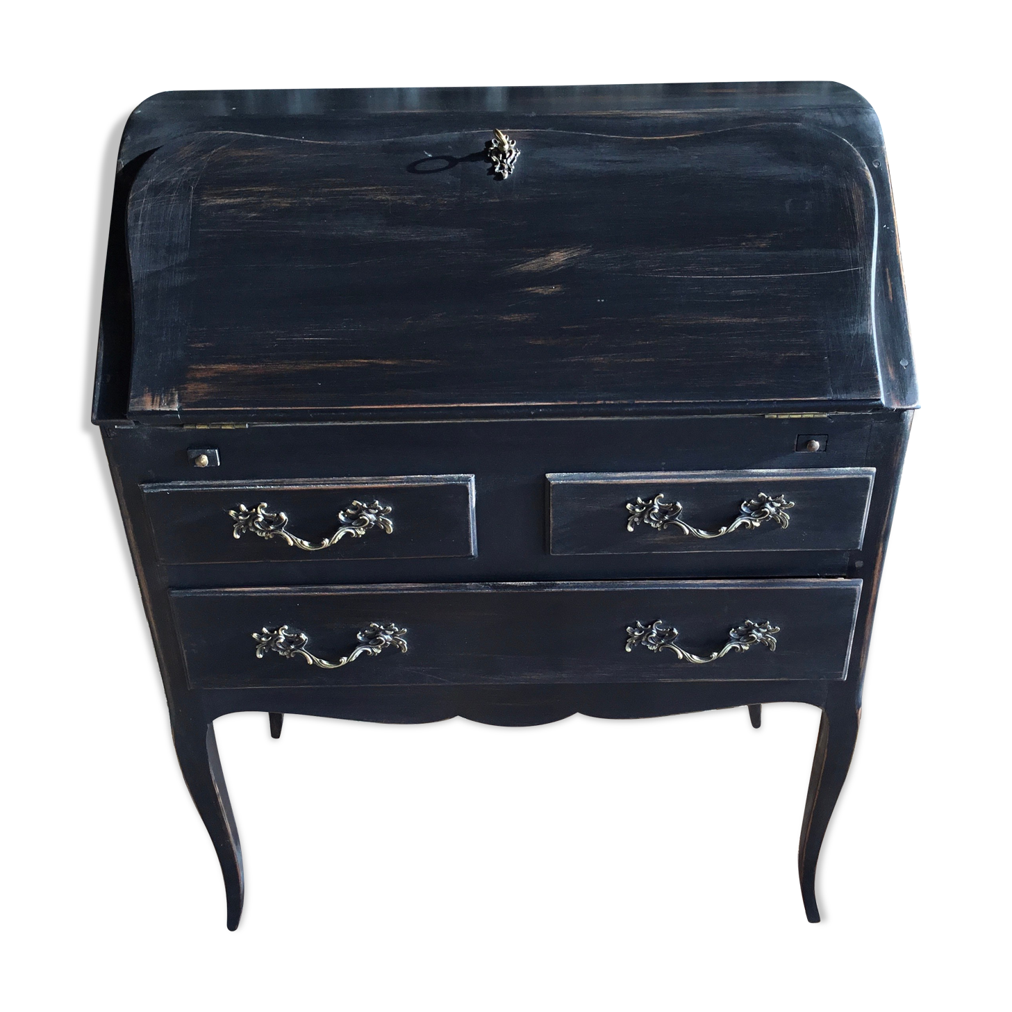 Louis XV style scriaban lacquered black and beige inside