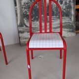 Set of 4 modernist red metal chairs