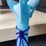 Large Murano Vase Floral Design, Opaline. Relief Ribbon Bow Decor