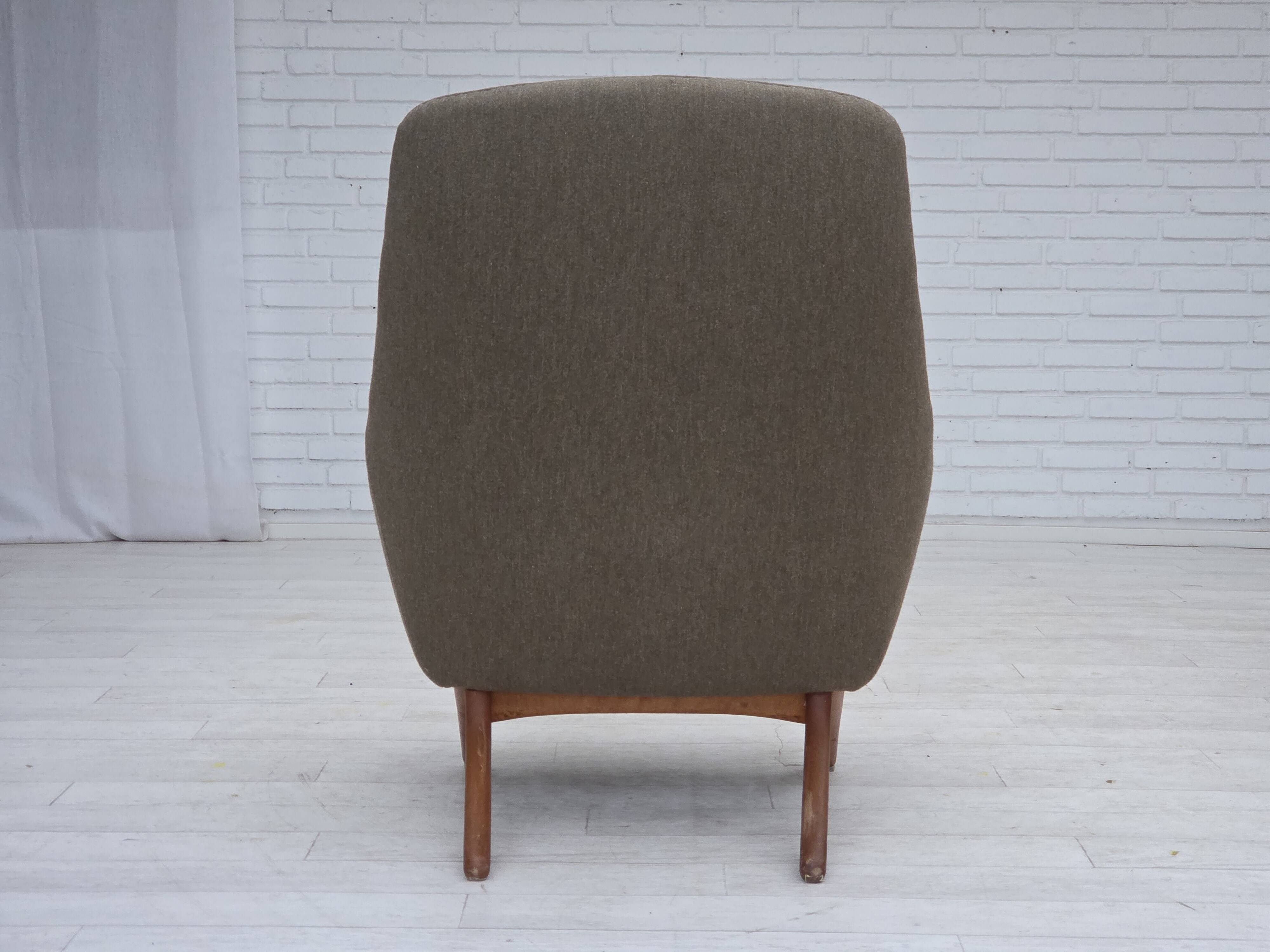 1970s, Danish design by Illum Wikkelsø, furniture wool fabric, oak wood.