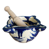 Glazed terracotta mortar and wooden pestle