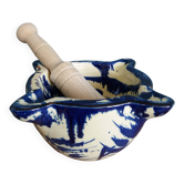 Glazed terracotta mortar and wooden pestle