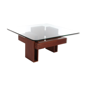 table basse en teck avec plateau en verre, 1970