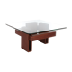 French Brutalist Design coffee table of teak with glass top, 1970