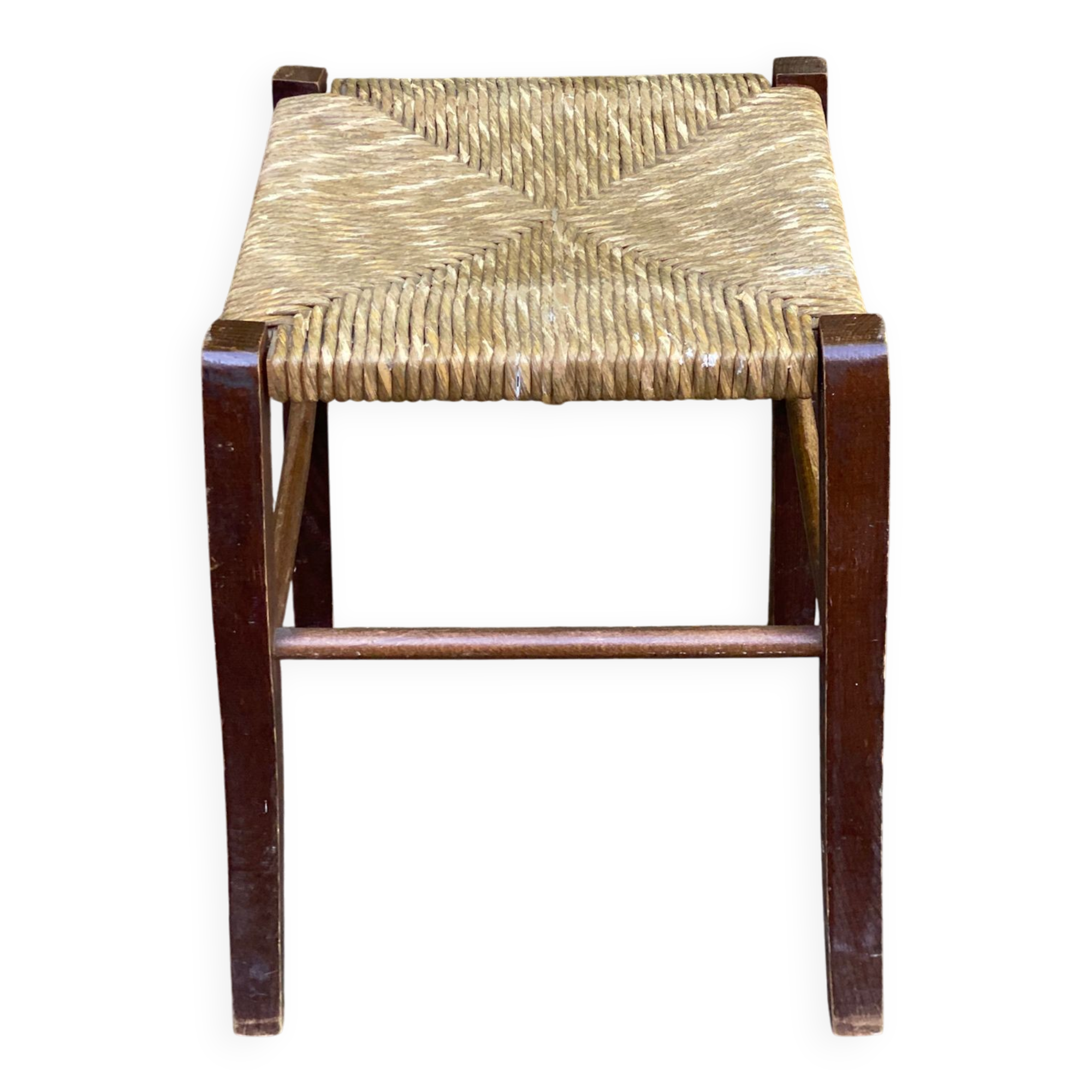 Solid wood straw stool in Louis XV style