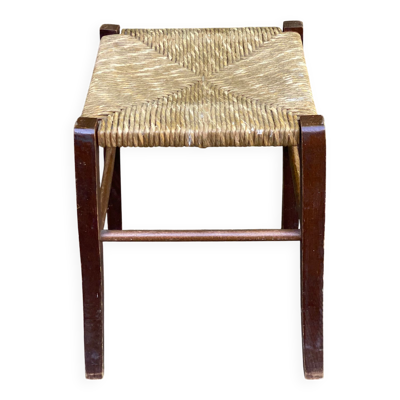 Tabouret bois massif paillé style Louis XV