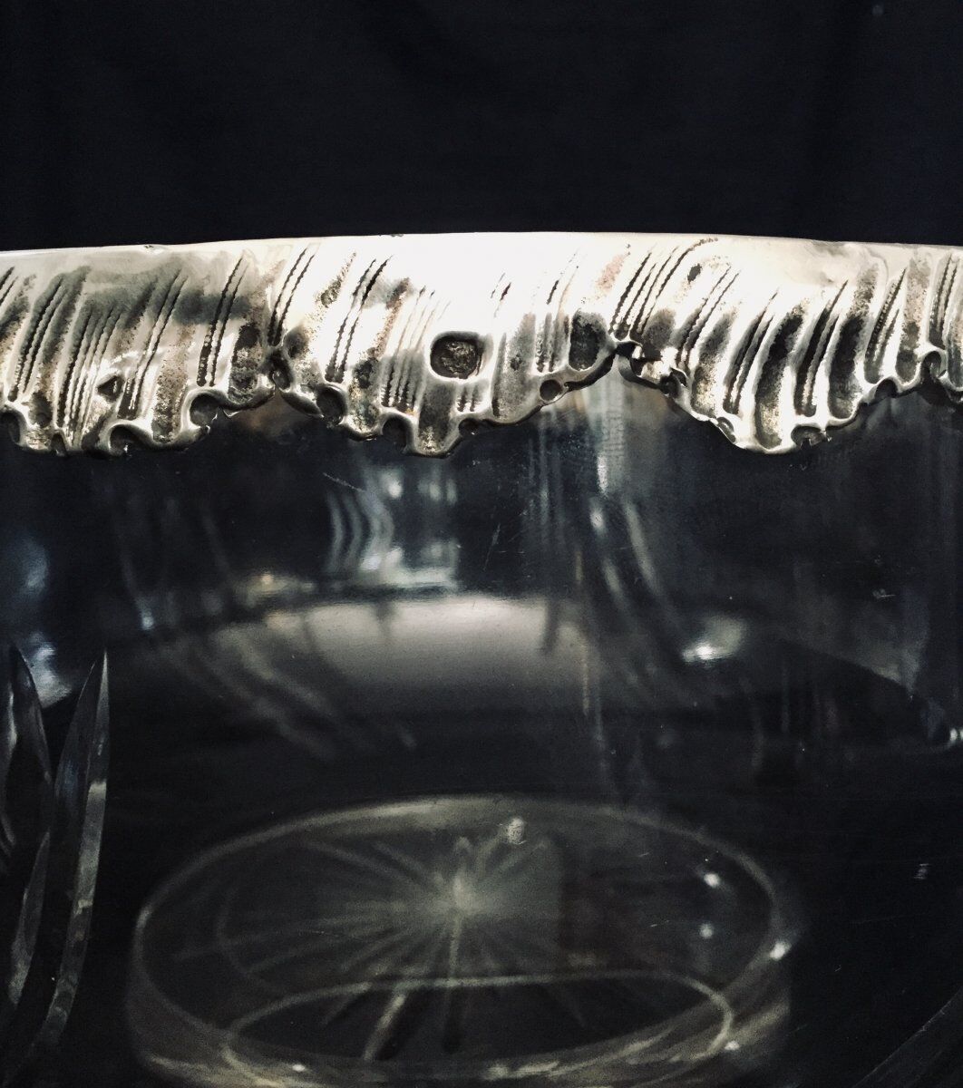 Saladier en cristal et argent