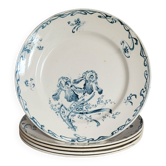 5 assiettes faïence Creil et Montereau  "Crémone", terre de fer Art Nouveau