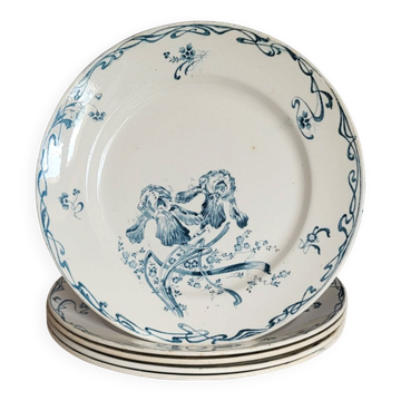 5 earthenware plates from Creil and Montereau "Crémone", ironstone Art Nouveau