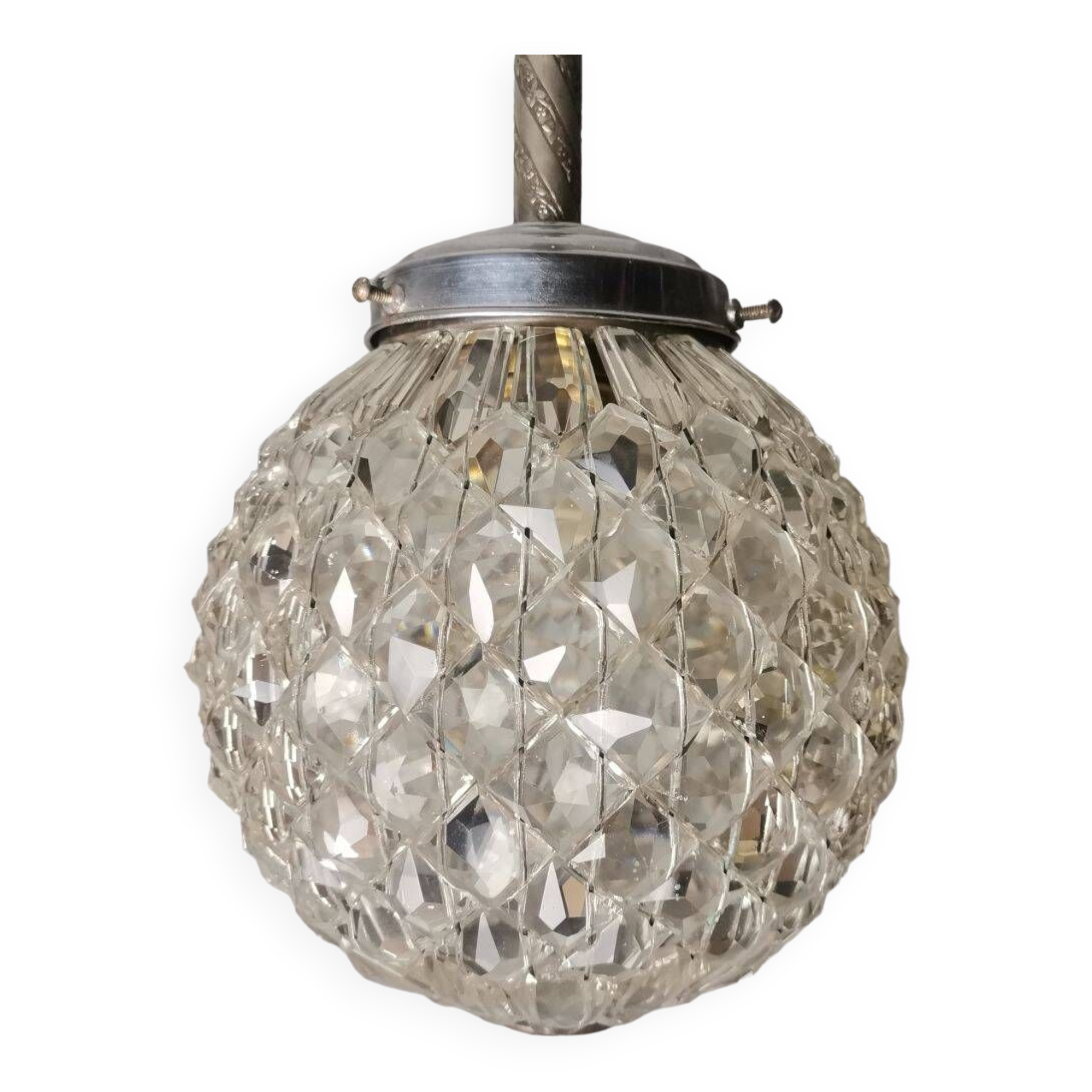 Portuguese Mid Century clear crystal acrylic tall hanging lamp for high ceilings, 1960s