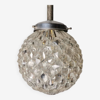 Grande lampe suspendue portugaise du milieu du siècle en acrylique cristal clair pour hauts plafonds, années 1960