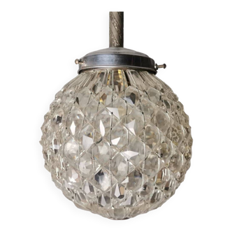 Portuguese Mid Century clear crystal acrylic tall hanging lamp for high ceilings, 1960s