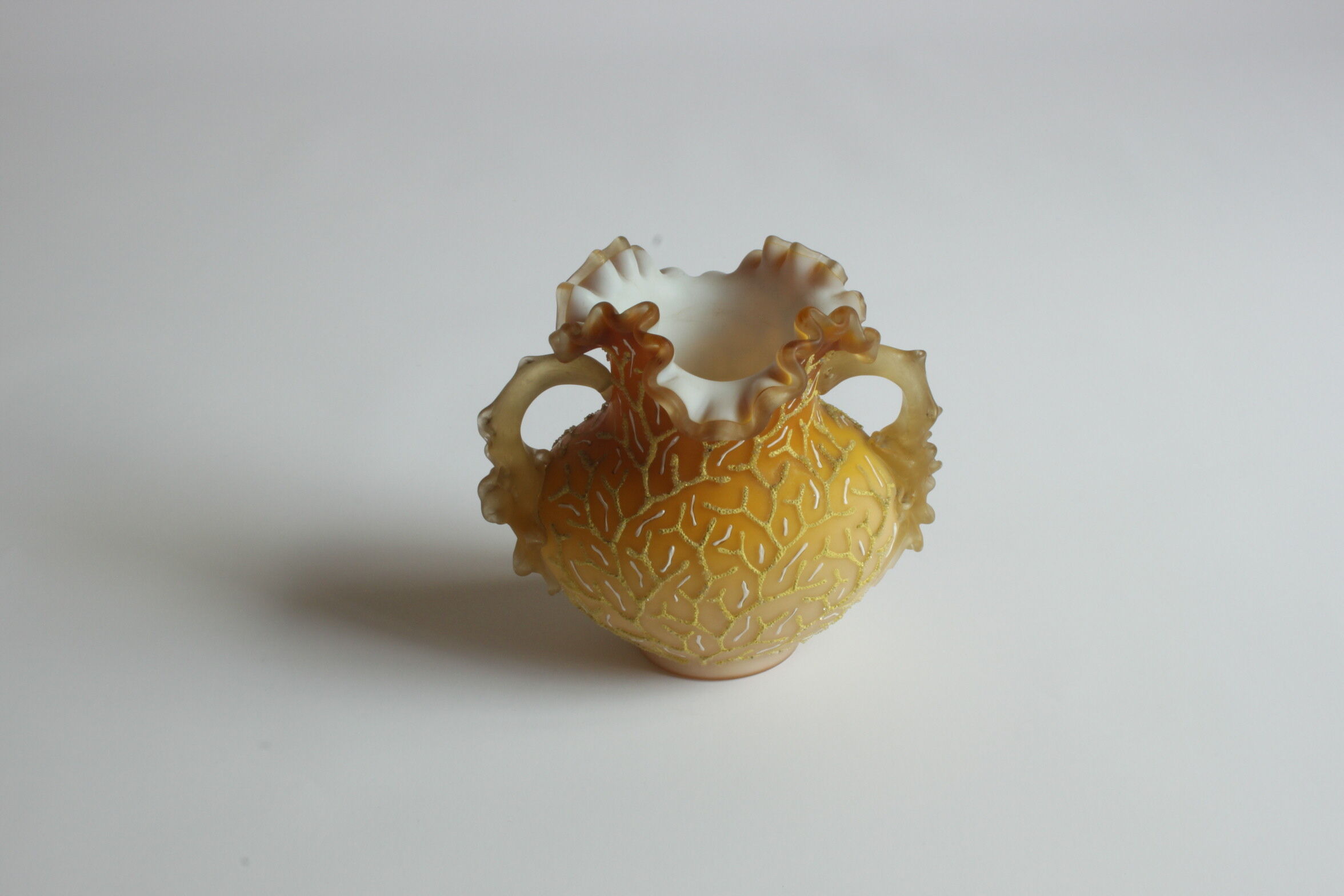 Victorian glass peach sunrise coralene vase, late 19th century.