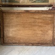 Grand plateau vintage,  marqueterie de bois sous verre