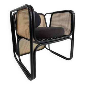 Cubic armchair in black rattan and canework