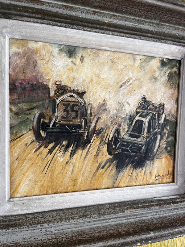 Tableau Grand Prix, course automobile, Paulette Bardy, années 40