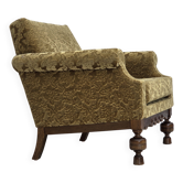 1960s, Danish armchair, furniture velour, carved oak wood.