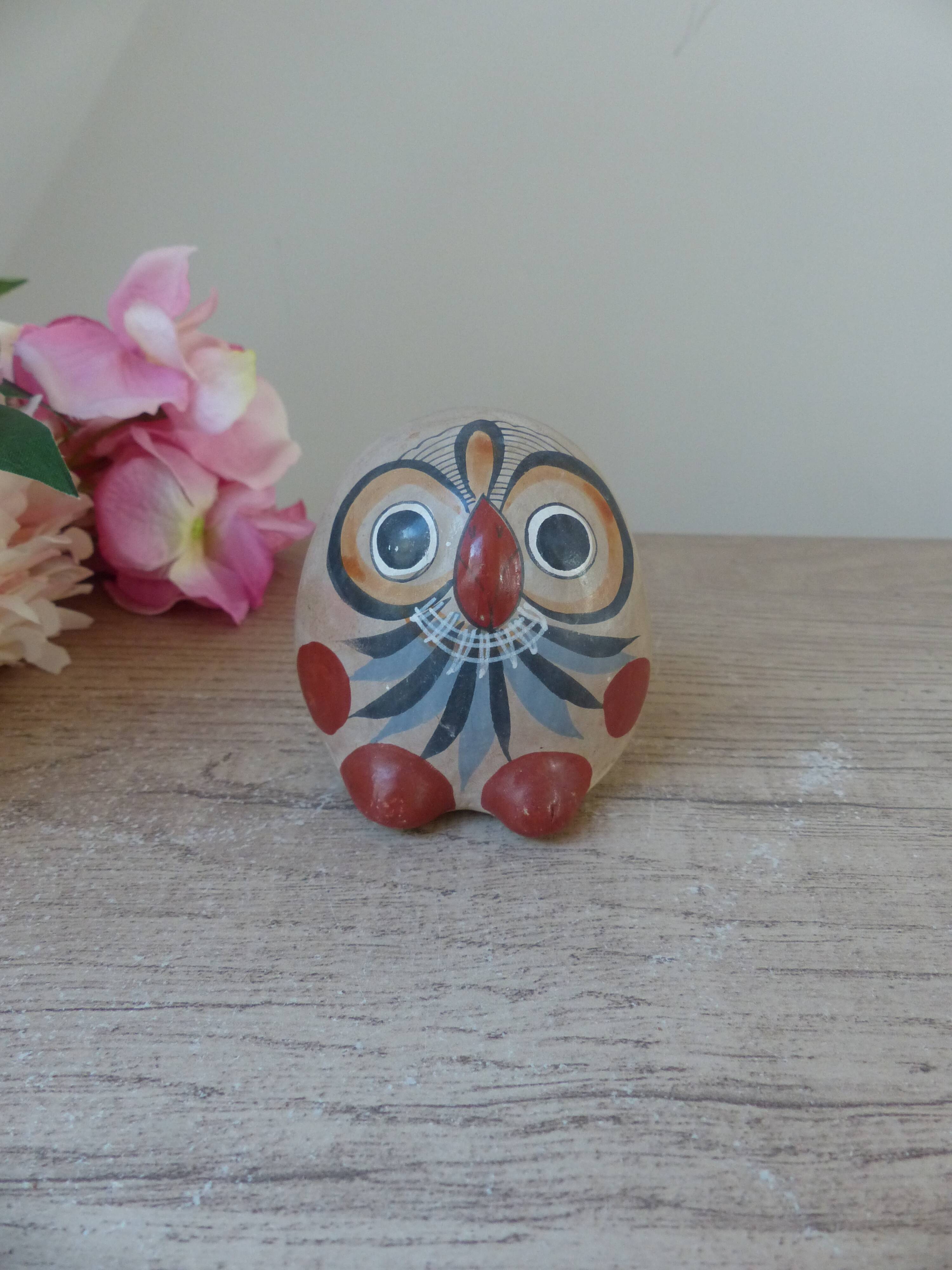 Vintage small mexican owl decor ceramic bird hand painted tonala