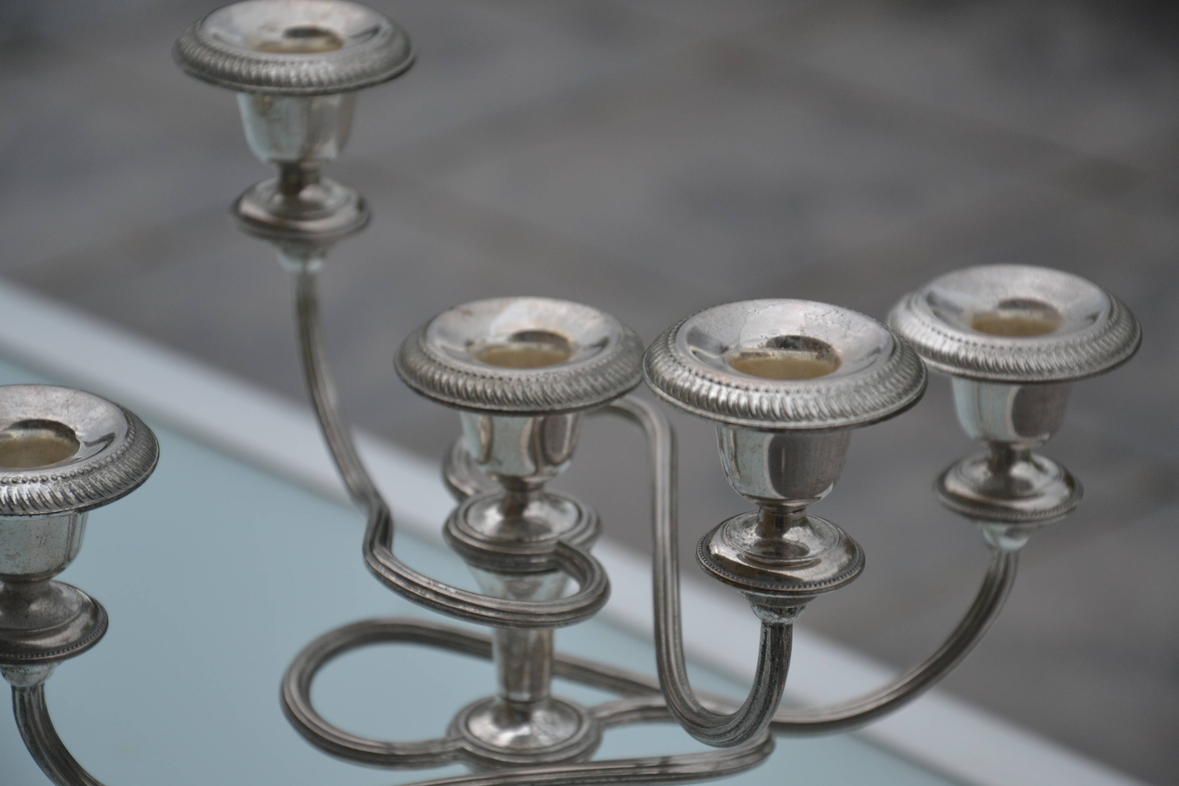 Pair of English silver-plated candlesticks