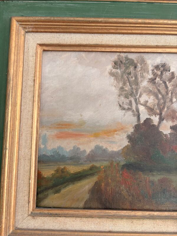 Ancien Tableau Paysage Normandie Ecole Rouen Cadre Montparnasse Vert Legrip