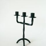 three-light wrought iron candlestick, Brutalist, 1970