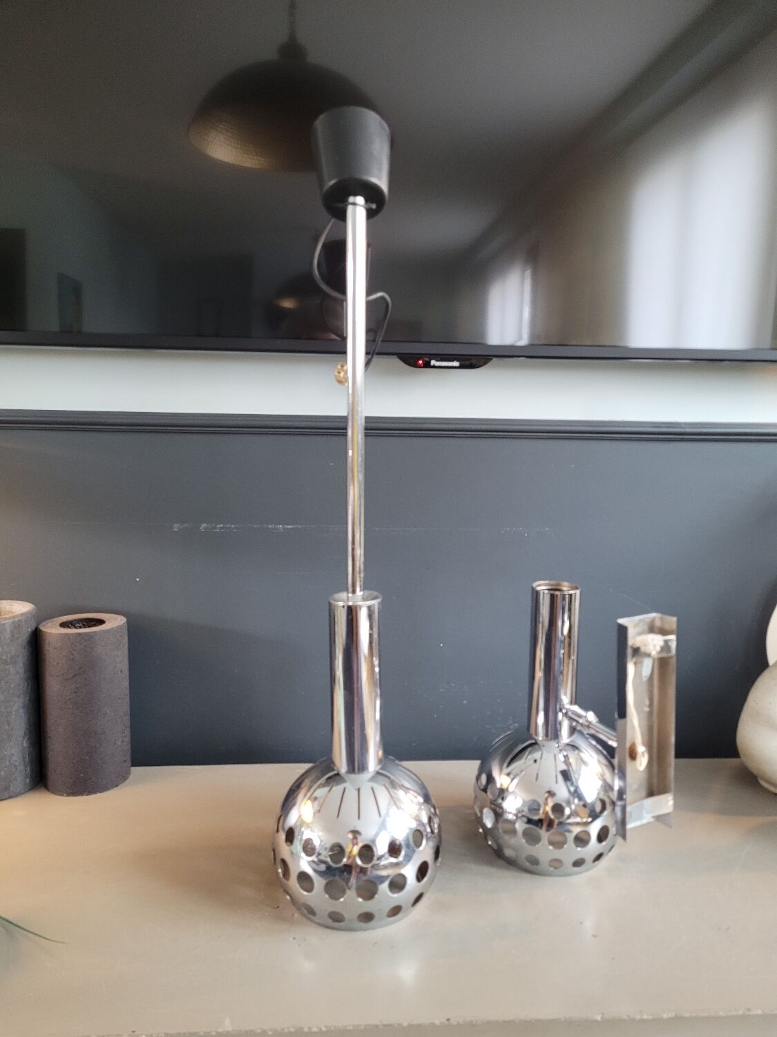 Vintage chrome wall and pendant light set
