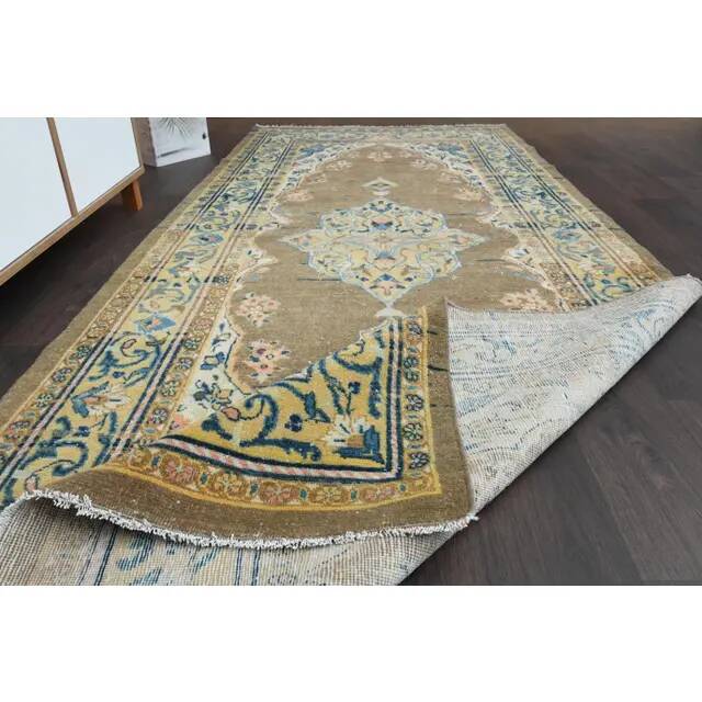 Vintage Turkish Oushak Handmade Wool Cotton Brown Runner Rug 127x310