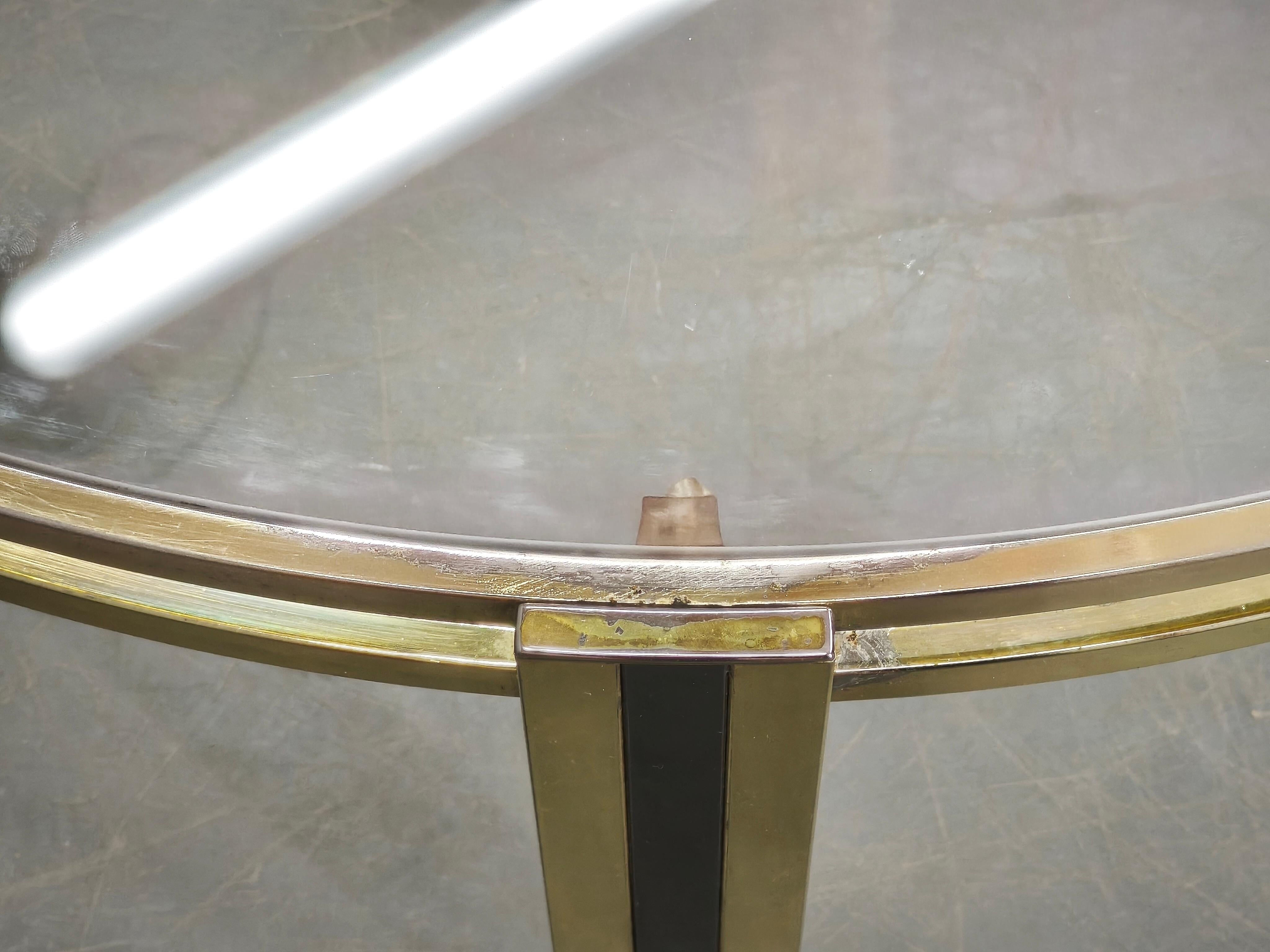 Italian Brass and Glass Round Coffee Table, 1970s