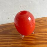 Murano Red Sommerso Hand-Blown Glass Vase with Clear Tripod Feet — Mid-Century 1960s