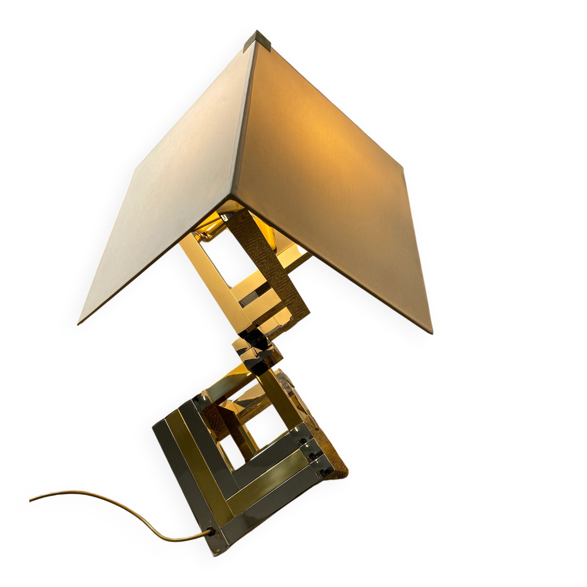 XXL two-tone table lamp in chrome and brass in the style of Willy Rizzo / Romeo Rega.