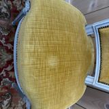 Set of 6 Louis XVI style chairs with polished wood and velvet.