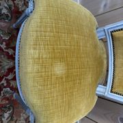 Set of 6 Louis XVI style chairs with polished wood and velvet.