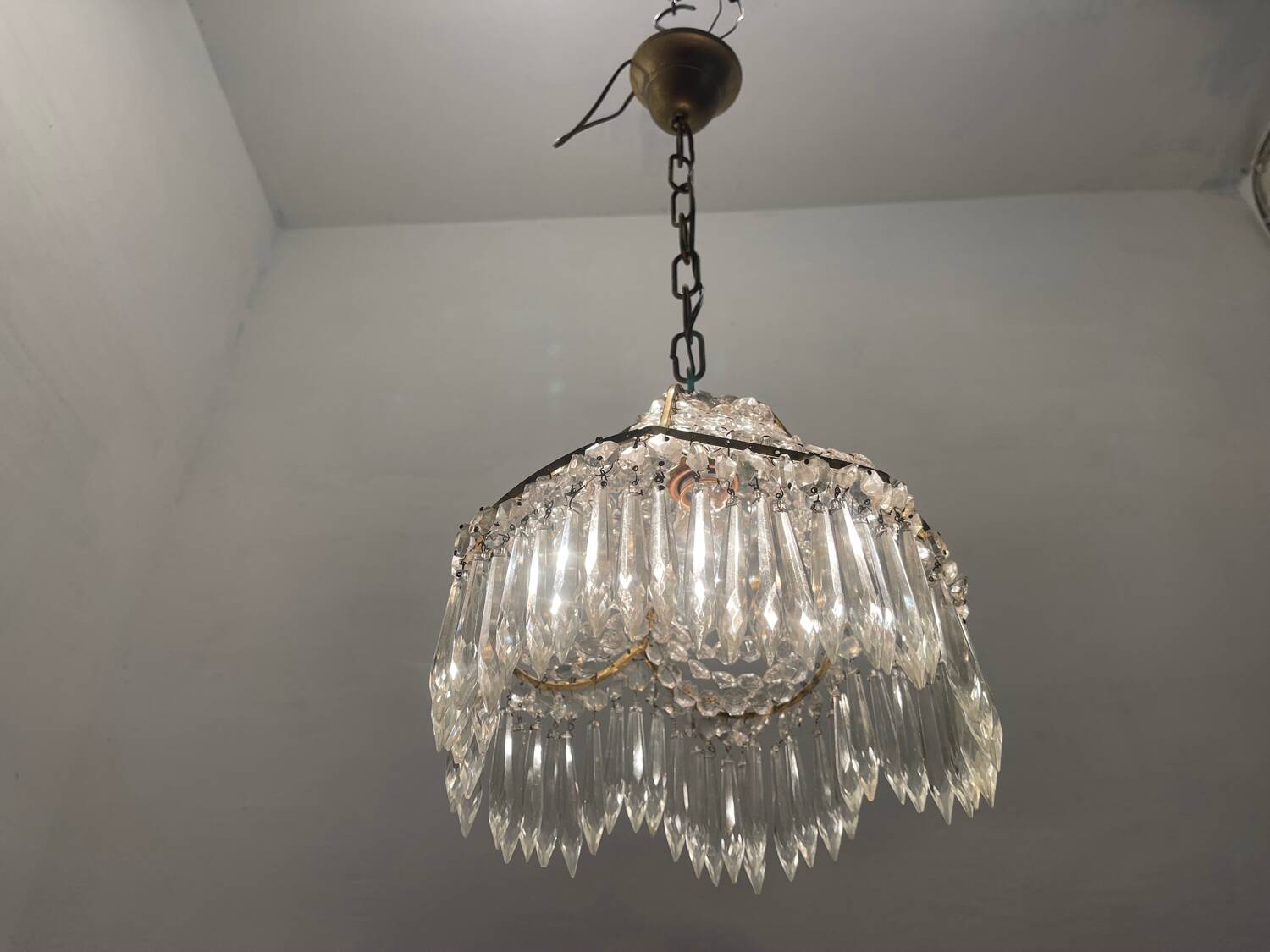 Small Crystal Brass Light Pendant 1960’s