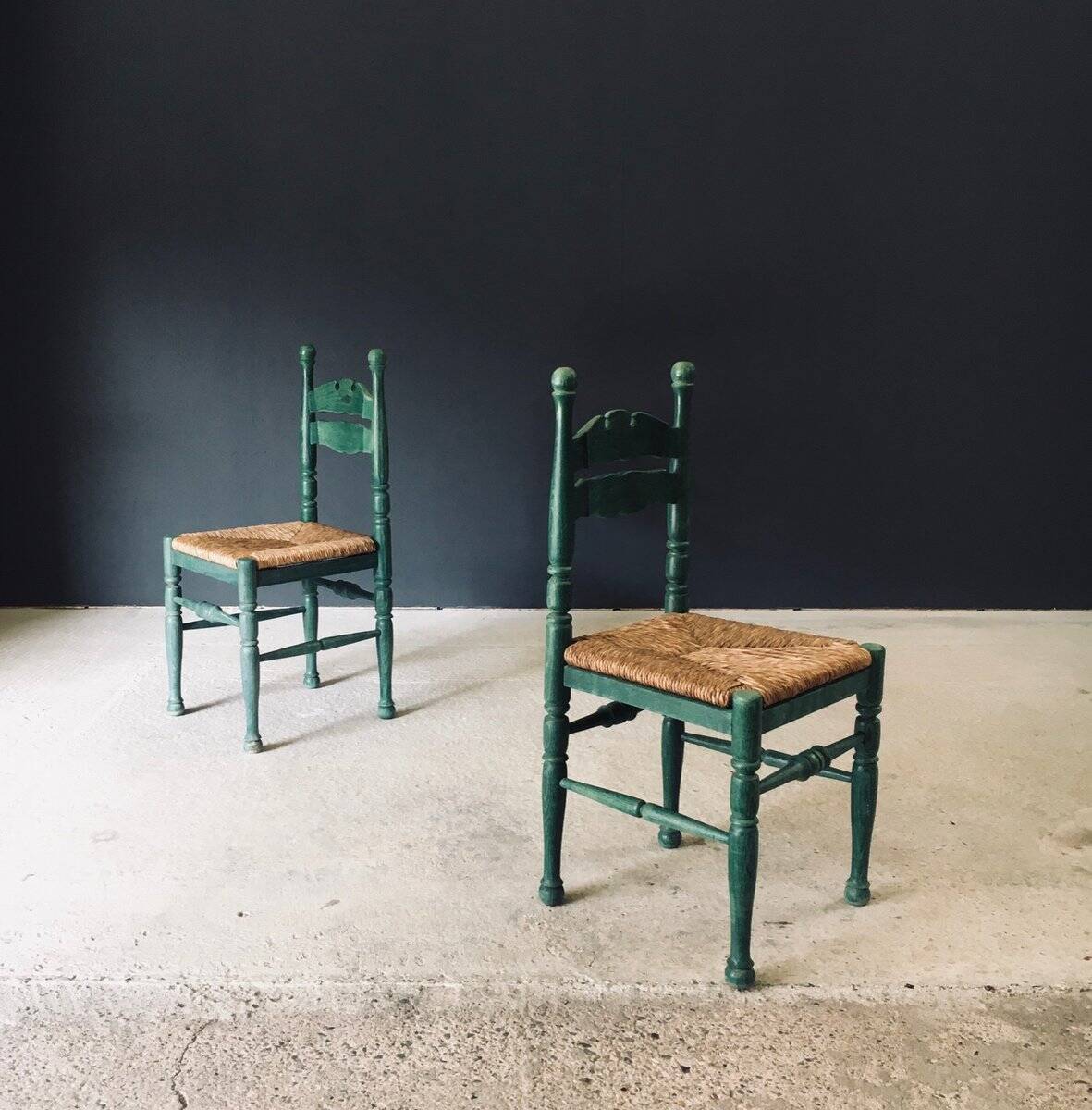 Rustic Austrian Alps Green Side Chairs, Austria, 1950s, Set of 2