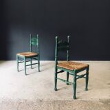 Rustic Austrian Alps Green Side Chairs, Austria, 1950s, Set of 2