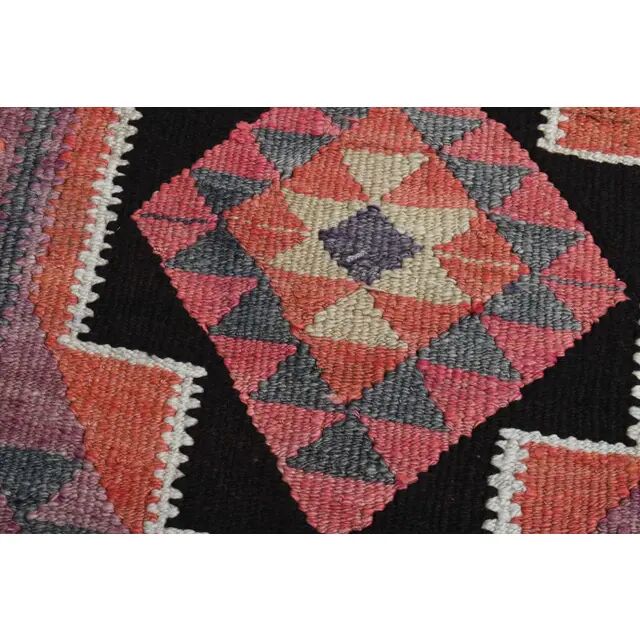 1970s Vintage Turkish Handmade Wool & Cotton Pink Runner Rug 101x318