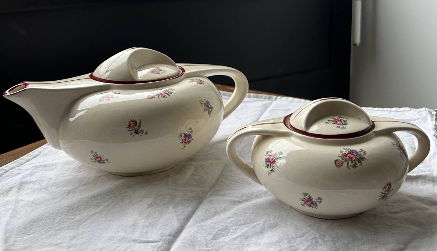 Duo Théière & Sucrier Salins France - Décor Floral Vintage - + 2 tasse
