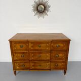 Antique marquetry chest of drawers from the transition period at the end of the 18th century, with 3 wooden drawers.