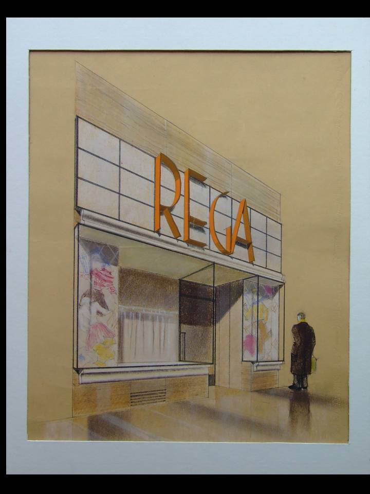 Boutique in Paris, Rega - large original architectural drawing - 1949 - Marc Saunier