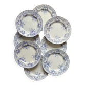 8 assiettes plates en terre de fer Bouquets, Creil et Montereau fin 19eme